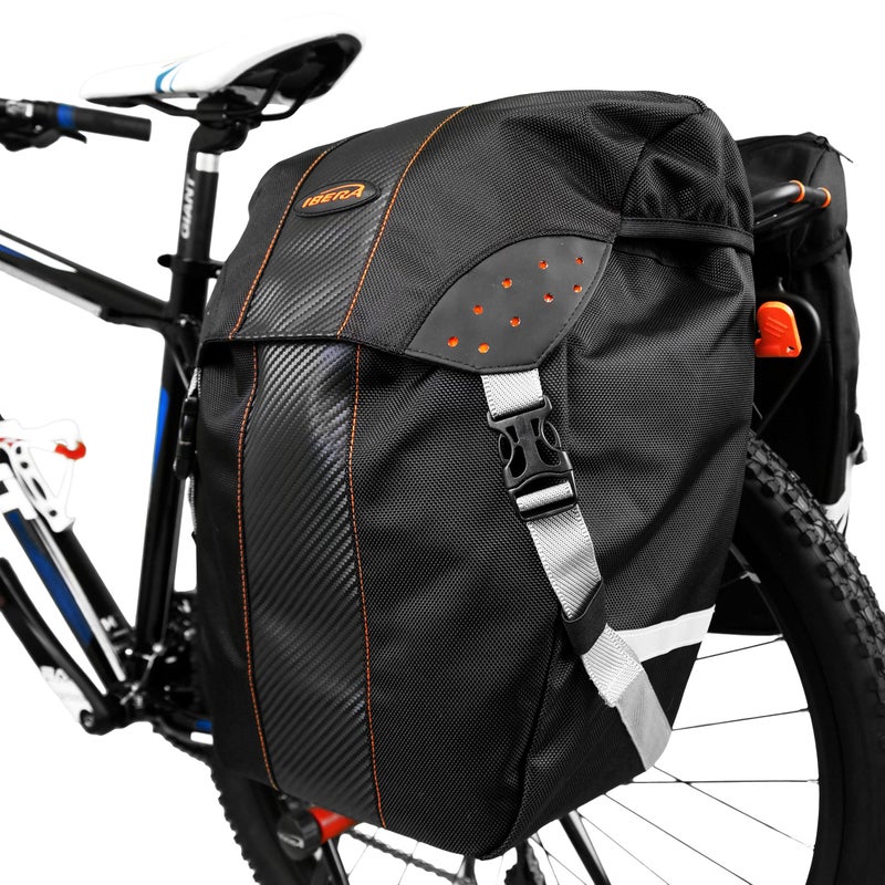 Ibera Bicycle Bag PakRak Clip-On Quick-Release All Weather Bike Panniers (Pair), Includes Rain Cover , Black - Image 2